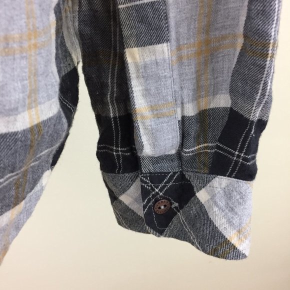 CURRENT ELLIOTT Gray Black Taupe Plaid High Low Hem Flannel Oversized Shirt - Picture 10 of 11